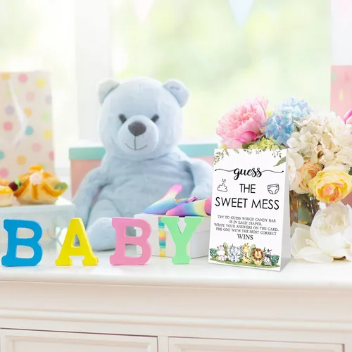 Miniatura 6 de Juego de 67 piezas de pañales sucios de Guess The Sweet Mess para baby shower, incluye letrero de Adivina el dulce lío, 50 tarjetas pequeñas, 10