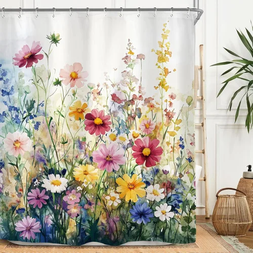 Miniatura 17 de Miyotaa - Juego de cortina de ducha con flores para decorar un baño pequeño o una ventana, 36 pulgadas de ancho x 71 pulgadas de alto, cortina