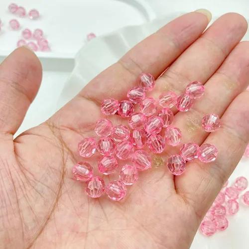 Miniatura 4 de 400 cuentas de cristal redondas acrílicas de 0.315 pulgadas (0.315 in), cuentas espaciadoras facetadas de color para hacer joyas, bricolaje, Rosa