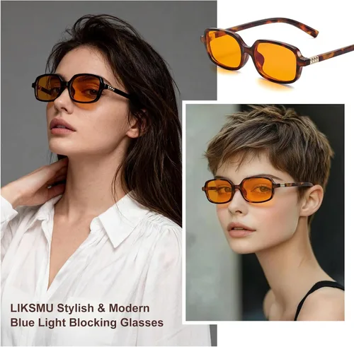 Miniatura 2 de LIKSMU Gafas de bloqueo de luz azul para mujeres y hombres, anteojos con bloqueo de luz azul, lentes rectangulares pequeños de moda, paquete de 2