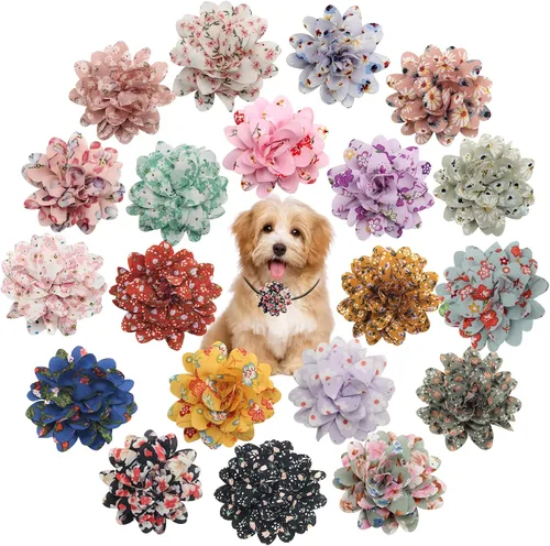 20 piezas de collar de perro, flores, corbatines para mascotas, collar multicolor para perro, flores y lazos, accesorios de aseo (floral)