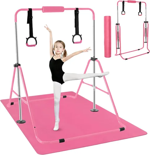 Miniatura 10 de Gymnastics Bar for Kids,Folding Gymnastic Training Kip Bar with Rings,Gymnastics Equipment for Kids,5-Level Adjustable Height Fitness Equipment for