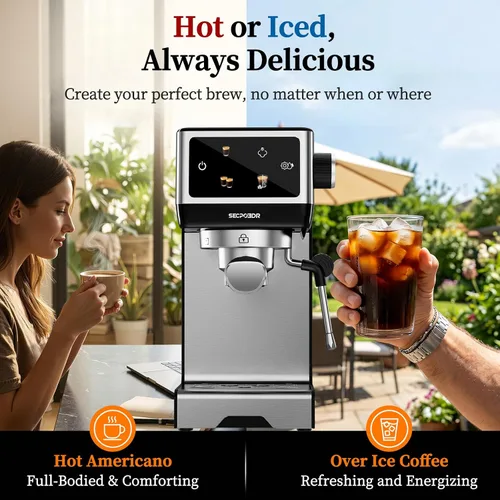 Miniatura 2 de Máquina de espresso de 20 bares con preparación de café caliente y frío rápido, cafeteras de acero inoxidable, máquina de capuchino y latte