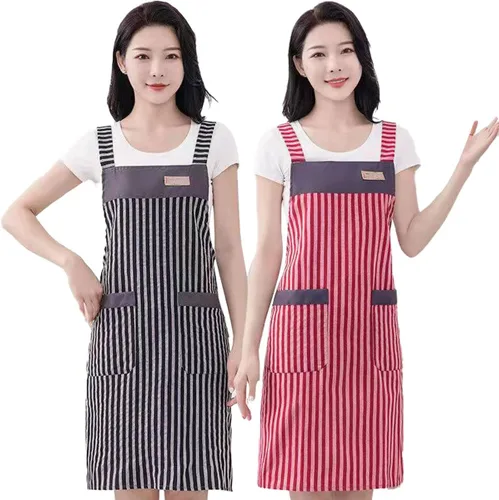 2 delantales de algodón para mujer, delantales minimalistas a rayas con bolsillos adecuados para cocina, tareas del hogar (color aleatorio),