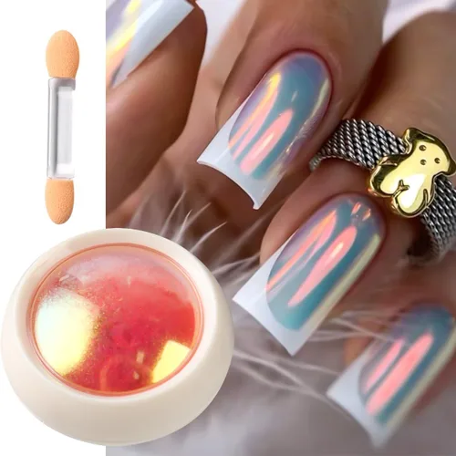Miniatura 5 de 2 frascos de polvo de uñas cromado, rojo y dorado, aurora iridiscente, polvo de frotamiento fino cromado brillante, pigmento de efecto espejo