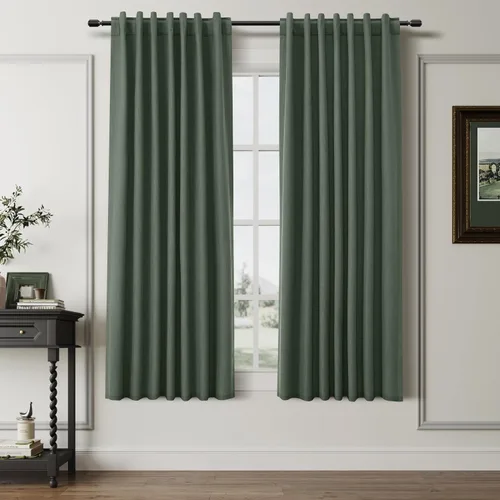 Miniatura 34 de BOODII Cortinas de lino 100% opacas para dormitorio de 102 pulgadas de largo, con aislamiento térmico, oscurecimiento de la habitación, cortinas