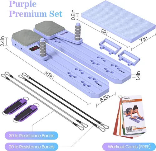 Miniatura 7 de Nicoler Portable Pilates Reformer Set- Pilates Board 8-in-1 Multi-Functional Pilates Equipment Púrpura