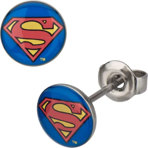 DC Comics Pendientes unisex de acero inoxidable con logotipo de Superman. Color azulrojoamarillo. Talla única. Se venden por par., Acero inoxidable
