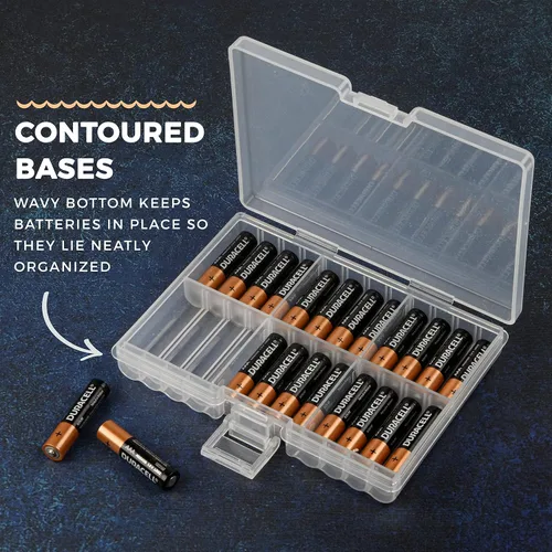 Miniatura 2 de GlossyEnd Juego de 4 cajas de almacenamiento de baterías AA y dos AAA, soporte para almacenamiento de batería con probador, transparente. Cada