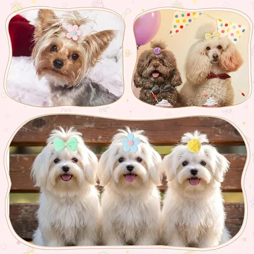 Miniatura 5 de Janinka 36 lazos para el pelo de perro con bandas de goma, lazos de flores de mariposa para perros pequeños y niñas, lindo lazo elástico de perlas