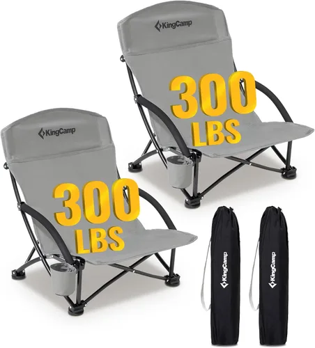 Miniatura 11 de KingCamp Silla de playa baja, silla de camping plegable con respaldo alto para adultos, asiento de malla transpirable de gran tamaño, silla portátil