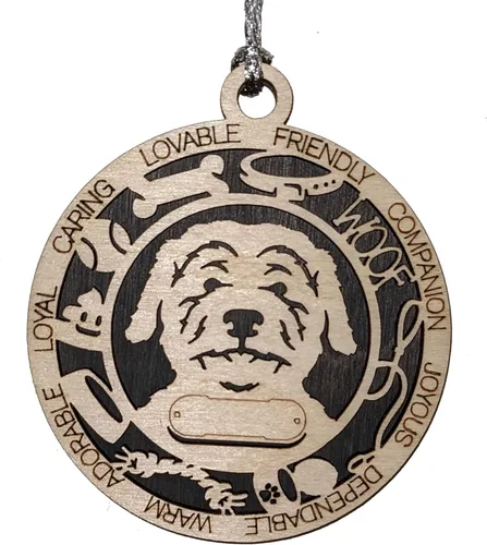 Miniatura 44 de Adorno de Navidad personalizado de madera para perro de 3 pulgadas, nombre y texto personalizables, hecho a mano en Estados Unidos, diseño de corte