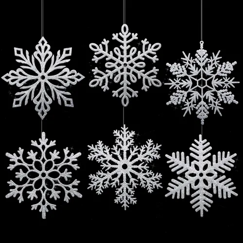 Miniatura 9 de Sratte 24 adornos de copo de nieve grandes de 16 pulgadas, copos de nieve colgantes decorativos con purpurina gigante, 6 diseños de adornos
