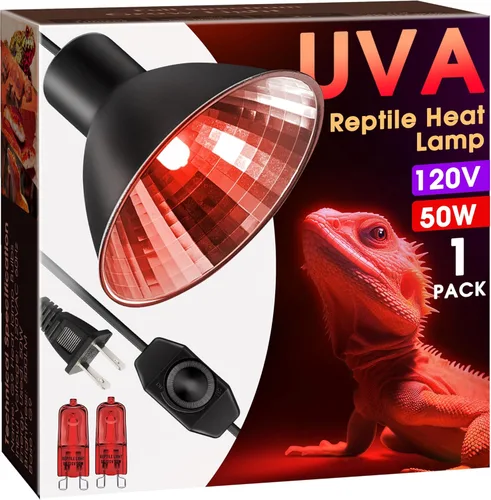 Briignite Lámpara de calor de reptil roja, bombilla de calor G9 de 50 W y lámpara de cúpula para reptiles, reflector de aluminio, lámpara de calor