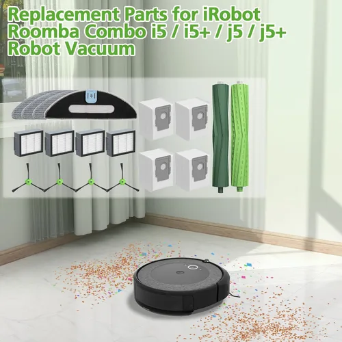 Miniatura 9 de Piezas de repuesto para iRobot Roomba Combo i5, i5+, j5, j5+ robot aspirador, kit de accesorios: cepillos de goma dobles multisuperficie + 4 filtros