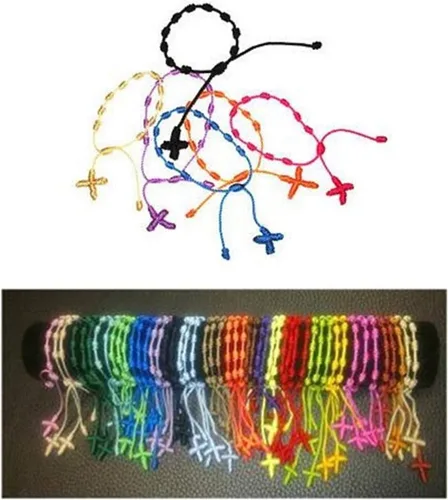 Miniatura 6 de YouU 16 pulseras de cruz de rosario hechas a mano, Nailon