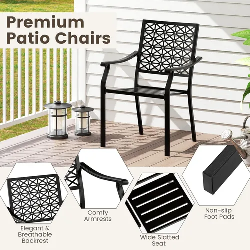 Miniatura 5 de Giantex Juego de 2 sillas apilables de comedor para patio, sillas de metal apilables para exteriores con reposabrazos, marco de acero reforzado