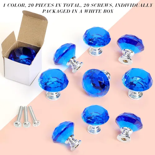 Miniatura 3 de Jetec 20 piezas tiradores de cristal para cajones pomos de gabinete 30mm pomos de diamante para aparador para cajones de aparador cocina estantería