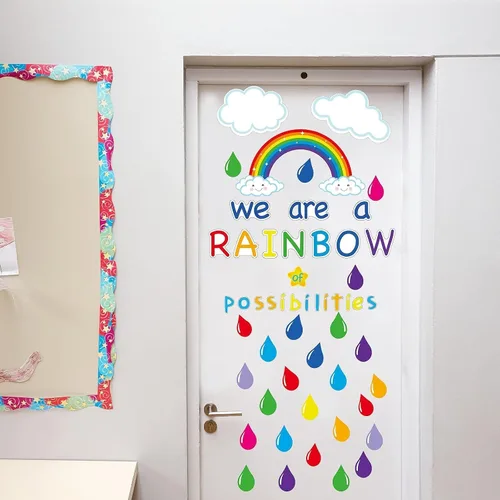 Miniatura 5 de Recortes motivacionales de tablón de anuncios de arcoíris, decoración inspiradora de aula con texto en inglés «We are a Rainbow of Posibilitys»