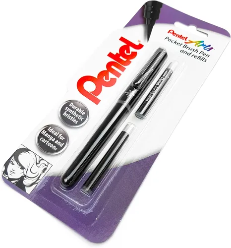 Miniatura 3 de Pentel Bolígrafo de bolsillo recargable, con 2 cartuchos de tinta grises, barril negro