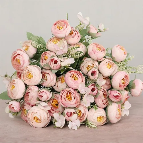 Miniatura 5 de Flores artificiales, 1 ramo de 12 cabezas, peonía artificial, té de rosas, flores de seda de camelia para bricolaje, hogar, jardín, decoración