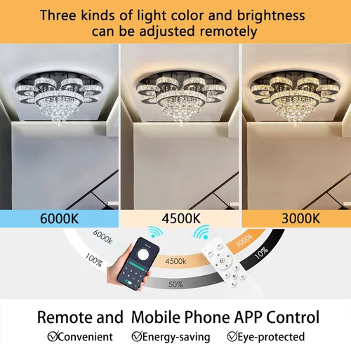 Miniatura 7 de HAIXIANG Lámpara de araña moderna para sala de estar, lámparas de araña glamurosas, lámpara de techo con control remoto, luces regulables, 32 Negro