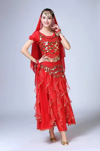 Miniatura 4 de ORIDOOR Vestido de danza del vientre para mujer, disfraz indio de Bollywood para Halloween, faldas de gasa, trajes brillantes para danza