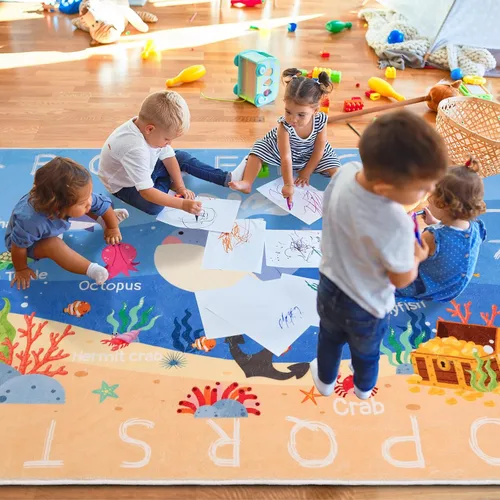 Miniatura 5 de Alfombras infantiles para sala de juegos, 3 pies 3 pulgadas x 4 pies 11 pulgadas, alfombra antideslizante para niños, alfombra educativa lavable