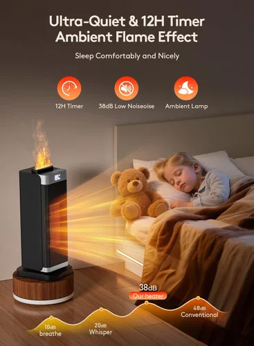 Miniatura 4 de Calentadores de espacio para uso en interiores, calentador de espacio portátil con humidificador/luz ambiental, calentadores eléctricos seguros