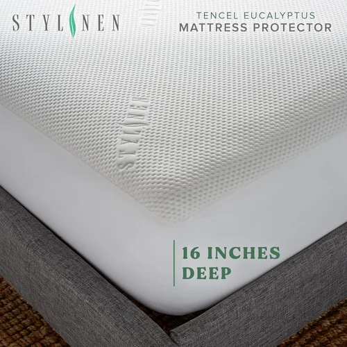 Miniatura 4 de STYLINEN Protector de colchón Tencel de eucalipto individual, funda de enfriamiento impermeable transpirable que protege contra la humedad
