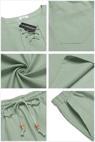 Miniatura 5 de COOFANDY Men Linen Sets Outfit Yoga Kilt Renaissance Medieval Viking Pirate Set