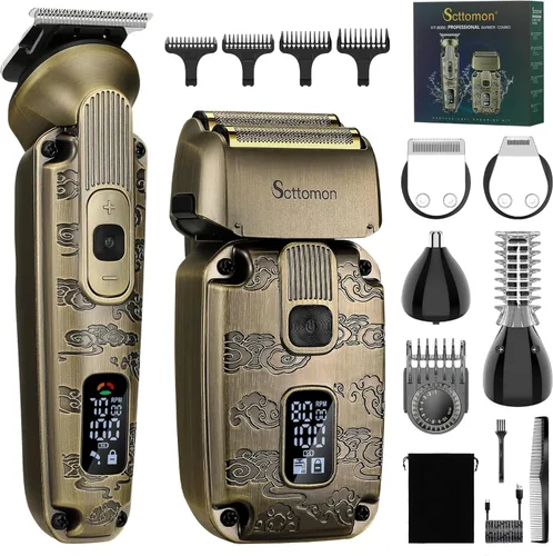 Miniatura 10 de Kit de recortadora de barba Scttomon, juego de cortapelos profesional, afeitadora de lámina eléctrica para hombres, máquina de corte de pelo