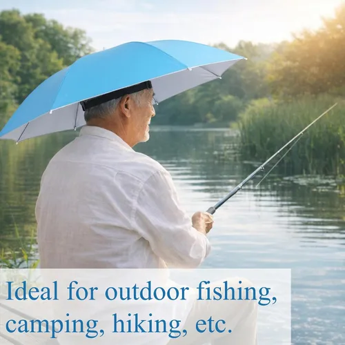 Miniatura 6 de Zerodis Paraguas, sombrero de paraguas para adultos, sombrero plegable para el sol, diadema para día lluvioso y soleado, para pesca al aire libre