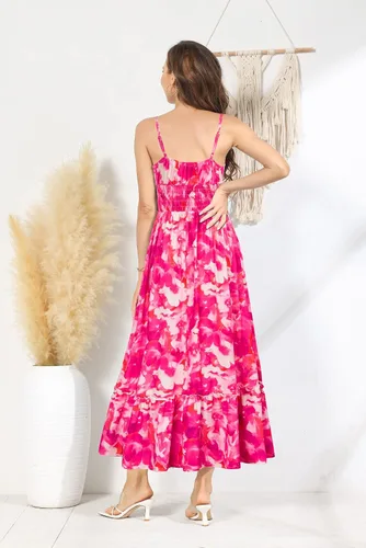 Miniatura 5 de GRACE KARIN Vestido largo de verano para mujer, sin mangas, floral, tirantes delgados, fruncido, bohemio, para playa, con bolsillos