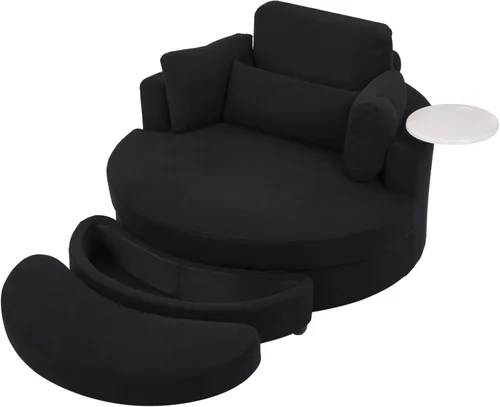 Miniatura 12 de Yoglad Silla redonda giratoria de gran tamaño, sillas de 360 grados con bandeja otomana para reposabrazos ideal para sala de estar, dormitorio