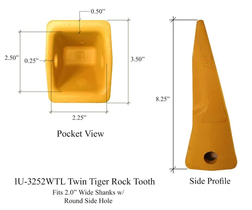 Miniatura 2 de Cubo de excavadora Tiger Rock diente w Pins, compatible con CAT J250 Series- 1U-3252WTL (1)