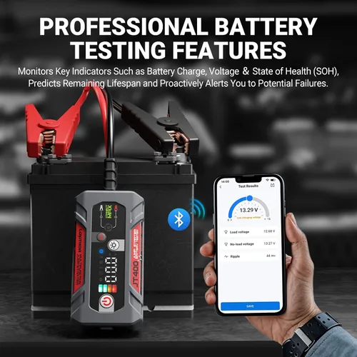 Miniatura 4 de LOKITHOR JT400 2500A arrancador portátil con probador de batería de 100 a 2000 CCA, arrancador de batería de coche de 12 V para motores de gasolina