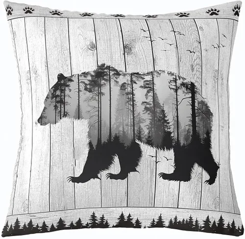 Miniatura 14 de Cartoon Bear Pillow Cover Cute Wild Animal Paw Print Cushion Cover for Kids Boys Girls Teens Jungle Pine Trees Silhouette Cabin Pillow Case for