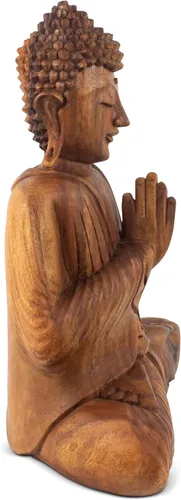 Miniatura 7 de G6 Collection Estatua de Buda de madera serena sentada hecha a mano, escultura meditante, decoración del hogar, acento de madera tallada a mano