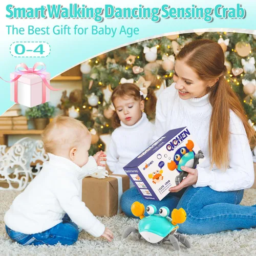 Miniatura 7 de Juguete para bebé de cangrejo gateante, juguete para tiempo boca abajo para bebés de 3, 6, 9, 12, 18, 24 meses, cangrejo sensorial interactivo
