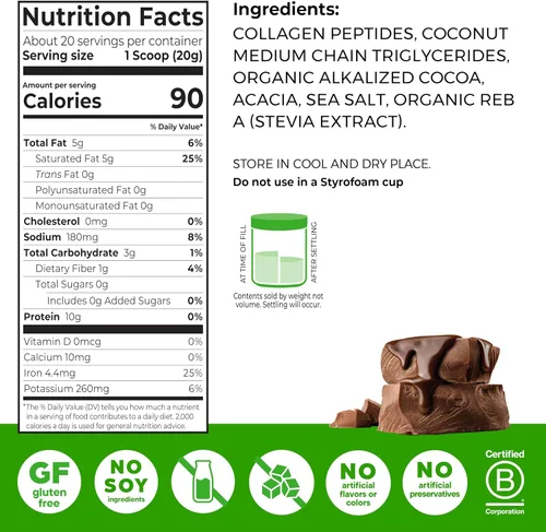 Miniatura 2 de Orgain Polvo de proteína de colágeno keto, chocolate - 10g de péptidos de colágeno hidrolizado alimentado con pasto, tipo I y III, 5g de aceite MCT