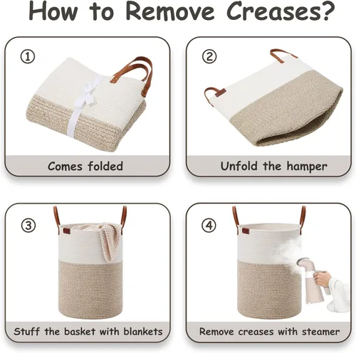 Miniatura 6 de VIPOSCO Cesta Alta para Ropa Sucia, Cesto Grande para Ropa Sucia con Mango de Cuero, Cesta de Almacenamiento de Cuerda Tejida para Manta, Juguete
