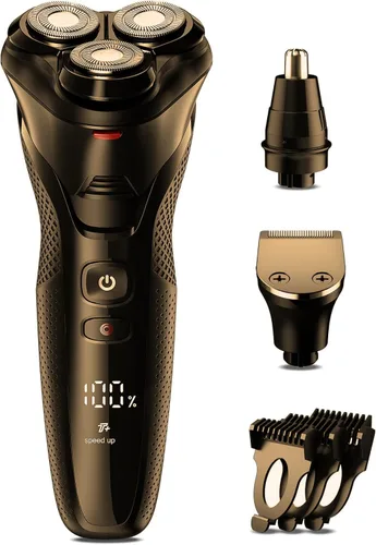 Rategist Maquinilla de afeitar eléctrica 3 en 1 para hombres, afeitadora de barba recargable con recortador de nariz, gris metálico
