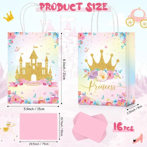 Miniatura 2 de Nezyo 16 bolsas de recuerdo de fiesta de princesa príncipe con asas y papel de seda, bolsas de regalo para cumpleaños, baby shower, regalos