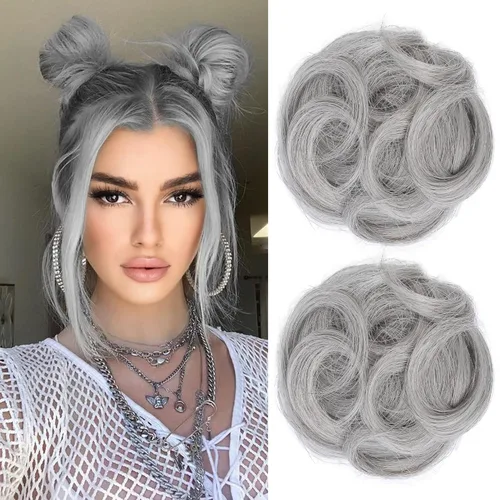 Miniatura 15 de REECHO Piezas de cabello Space Bun, 2 extensiones de moño mini con clip de pinza en extensiones de moño falsas de orejas de gato y desordenadas