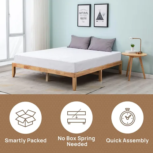 Miniatura 3 de Marco de cama de madera de goma tamaño Queen con almacenamiento para dormitorio, marco de cama resistente con soporte de listones de madera maciza
