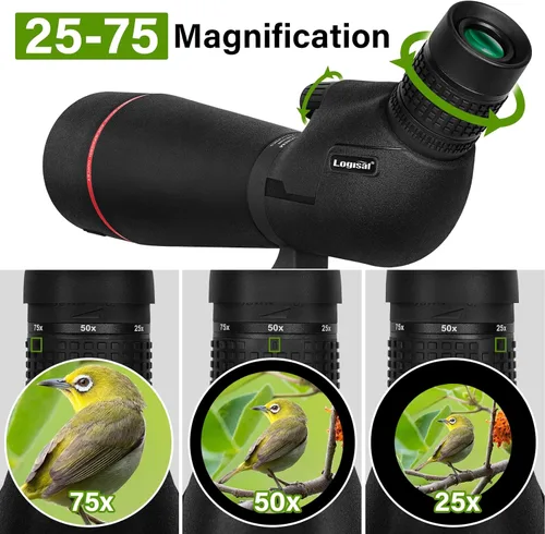 Miniatura 2 de 25–75x80 HD Spotting Scope for Bird Watching & Target Shooting, BAK4 Prism Angled Spotter Scope with Tripod & iPhone Adapter, Waterproof Fogproof