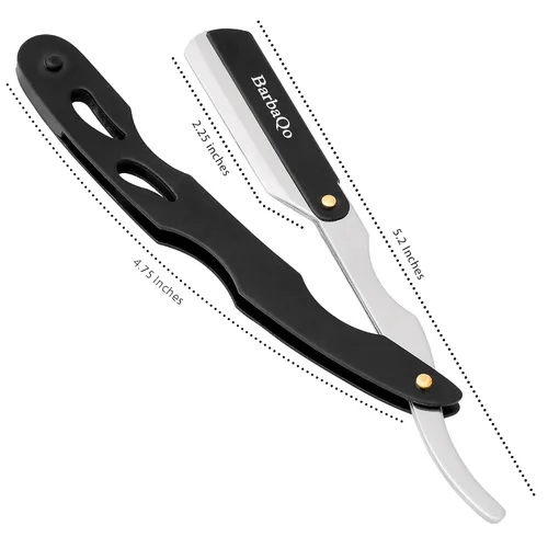 Miniatura 2 de Maquinilla de afeitar recta para hombres, maquinilla de afeitar profesional BarbaQo con 10 cuchillas Sinlge, 100% acero inoxidable para afeitado