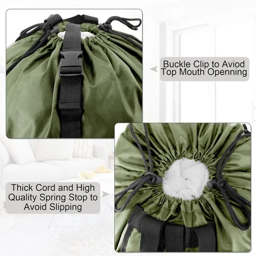 Miniatura 3 de BeeGreen Mochila de lavandería verde musgo para viaje, bolsa de lavandería con correas de hombro ajustables y cierre de cordón, XL bolsa