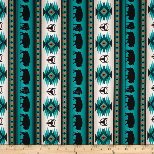Tucson Buffalo Stripe Turquoise, Fabric by the Yard Turquesa